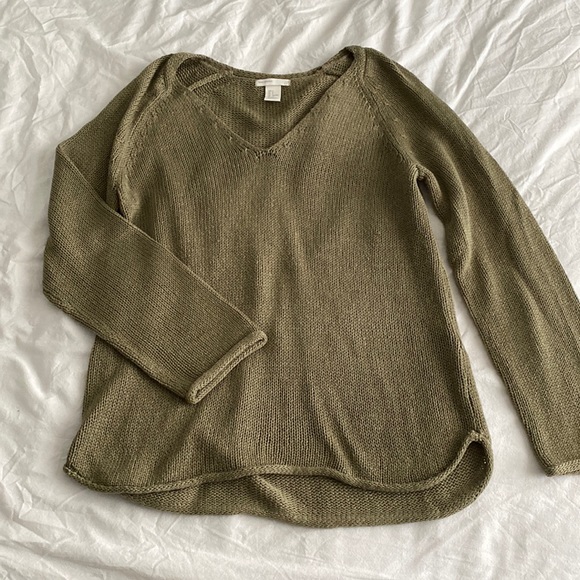 Olive Green V-neck Sweater - Picture 1 of 3